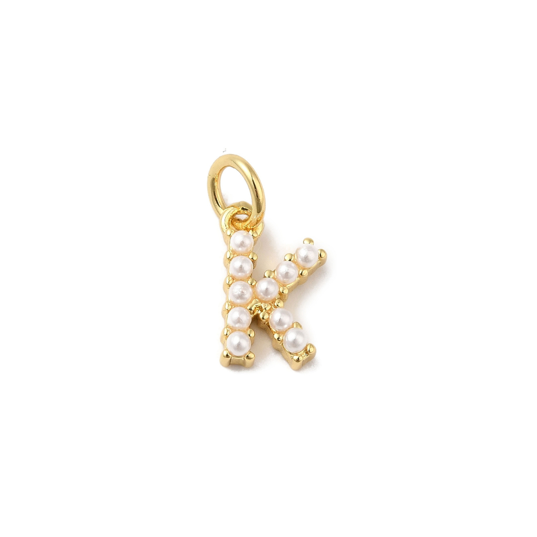 Gold Large Pearl Initial Charm - "K"