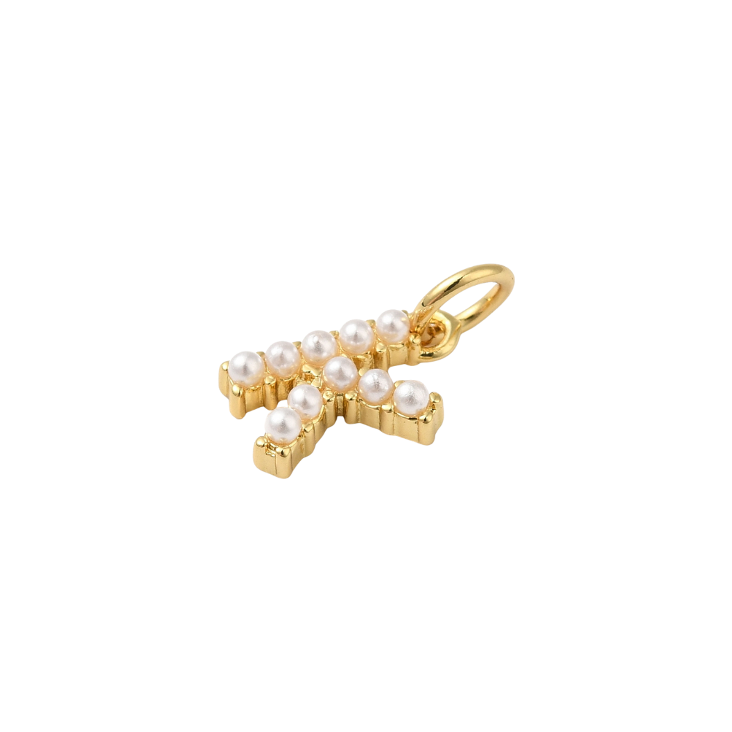 Gold Pearl Initial Charm - "K"