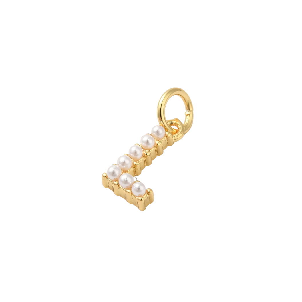 Gold Pearl Initial Charm - "L"