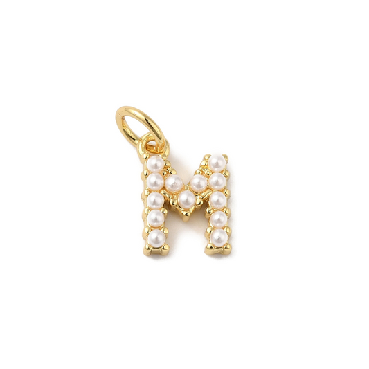 Gold Pearl Initial Charm - "M"