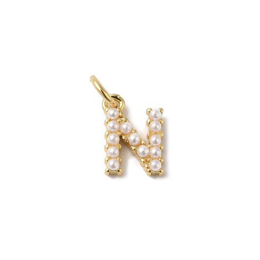 Gold Pearl Initial Charm - "N"