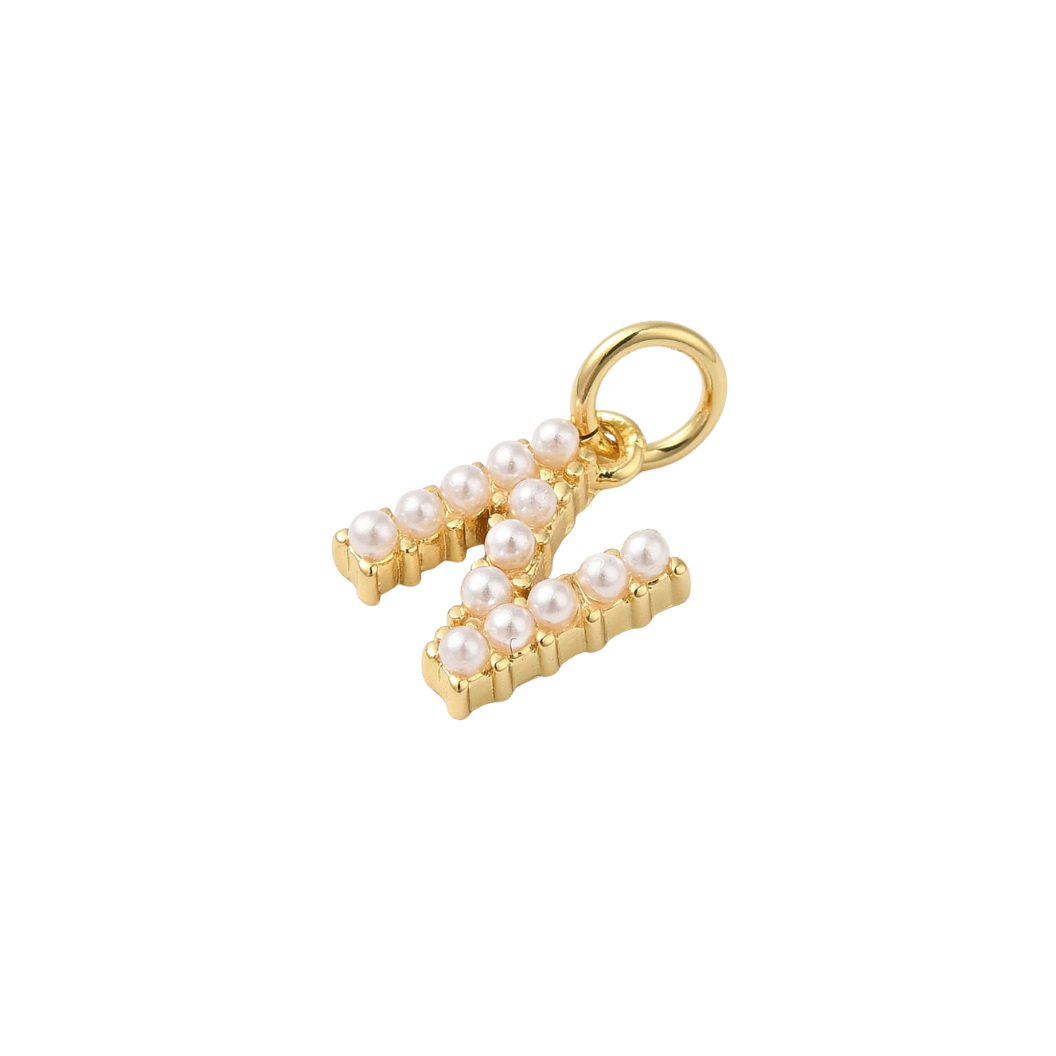 Gold Pearl Initial Charm - "N"