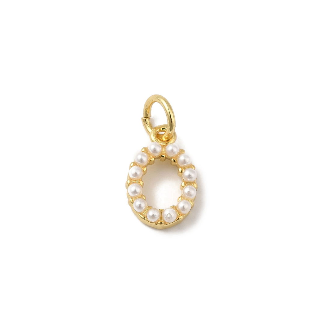 Gold Pearl Initial Charm - "O"