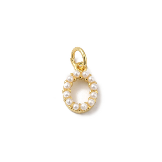 Gold Pearl Initial Charm - "O"