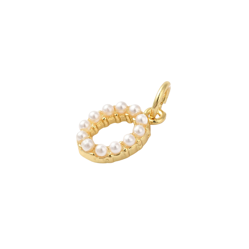 Gold Pearl Initial Charm - "O"