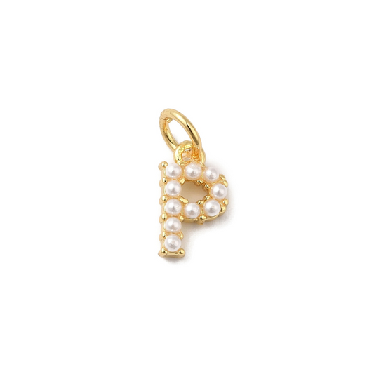 Gold Pearl Initial Charm - "P"