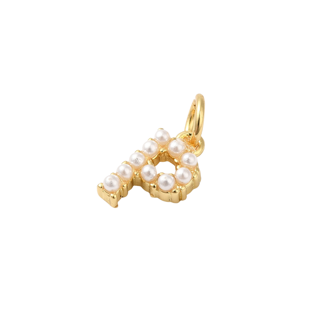 Gold Pearl Initial Charm - "P"