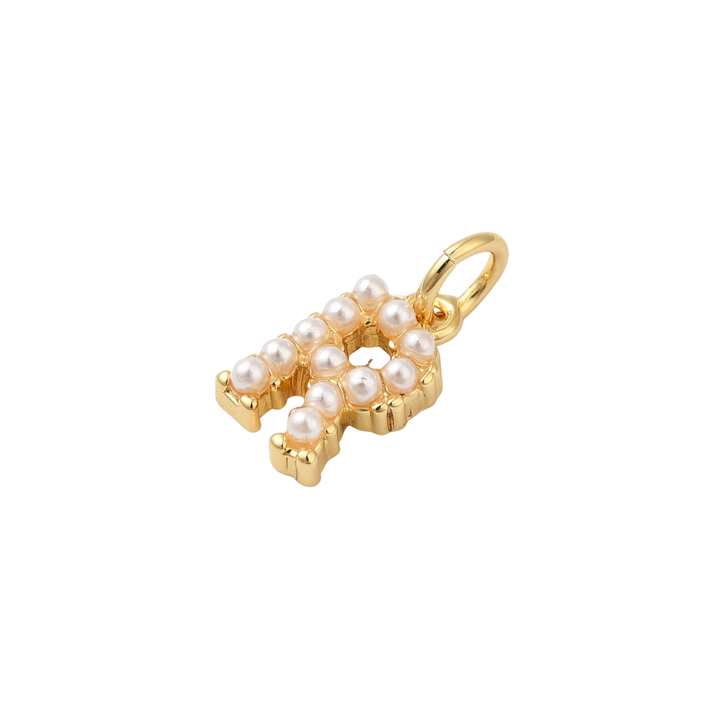 Gold Pearl Initial Charm - "R"