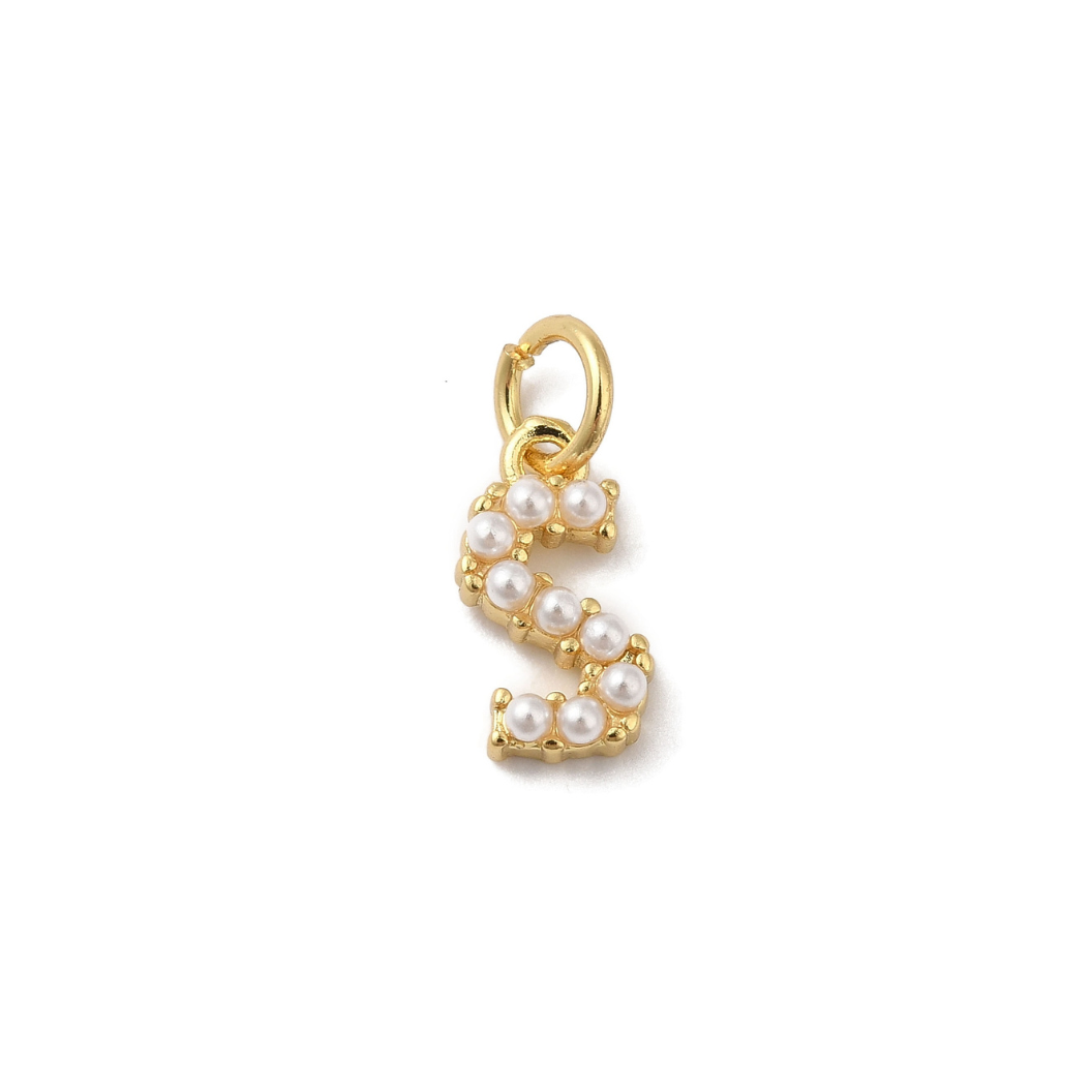 Gold Pearl Initial Charm - "S"