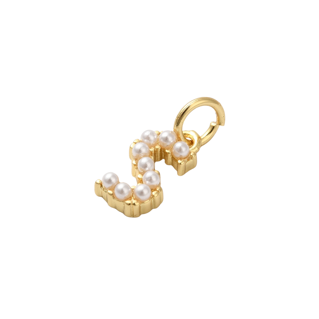 Gold Pearl Initial Charm - "S"