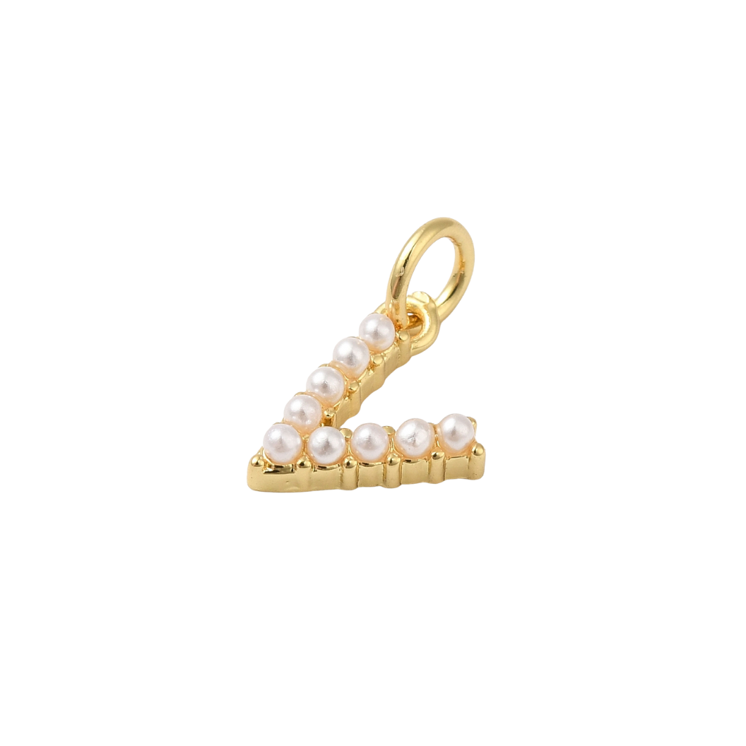 Gold Pearl Initial Charm - "V"