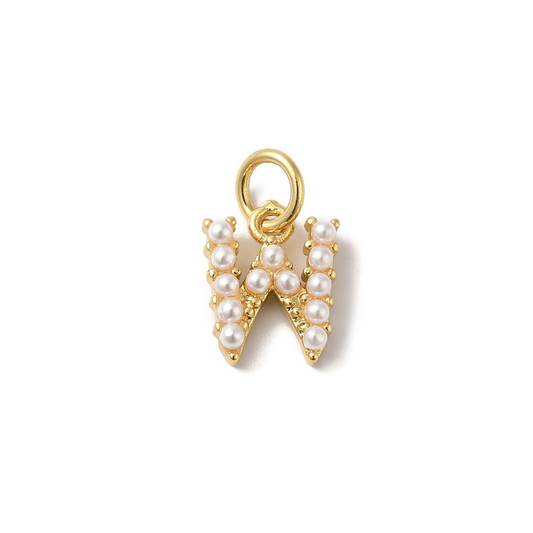 Gold Pearl Initial Charm - "W"