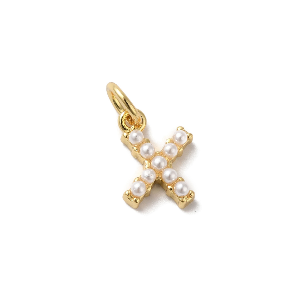 Gold Pearl Initial Charm - "X"