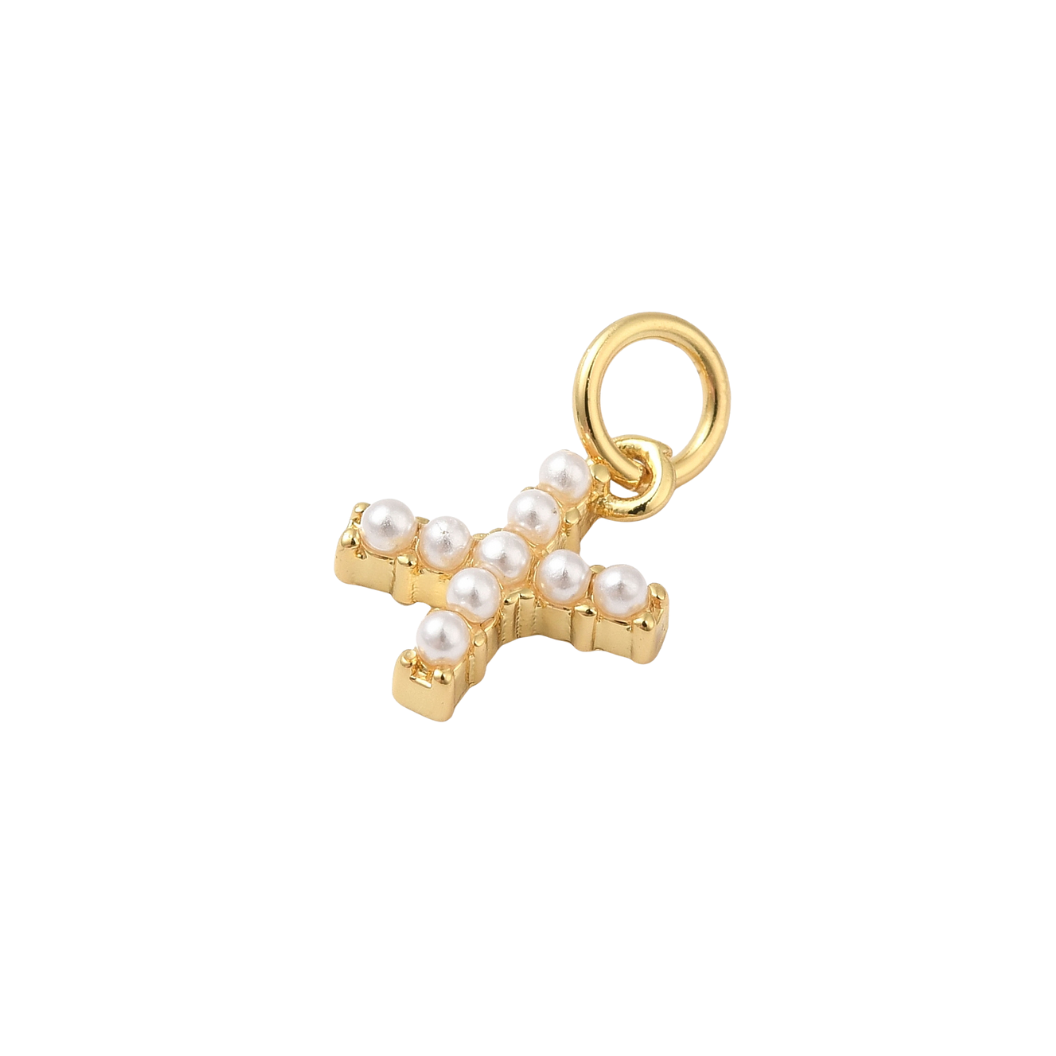 Gold Pearl Initial Charm - "X"