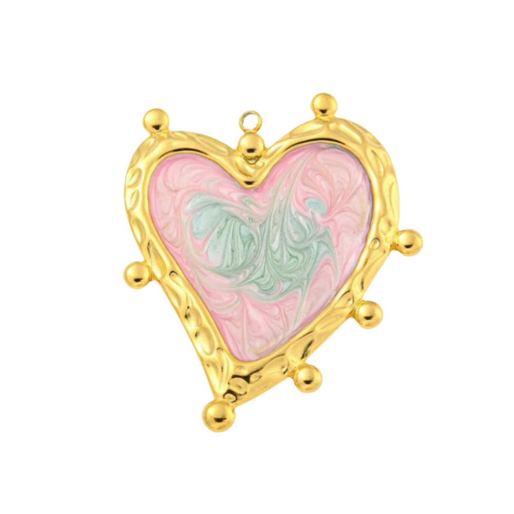 Transparent view of the Gold Tie-Dye Heart Charm | Assorted