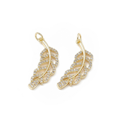 Front of two Gold Cubic Zirconia Tropical Leaves Charm