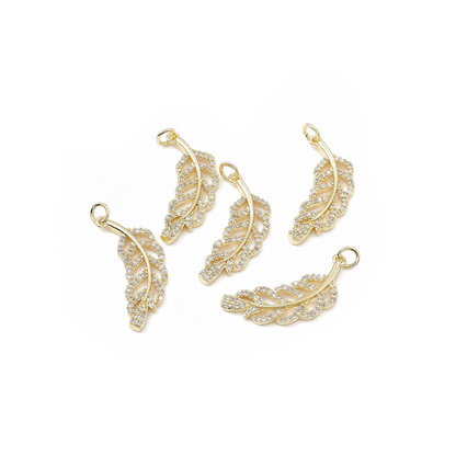Front of five Gold Cubic Zirconia Tropical Leaves Charm