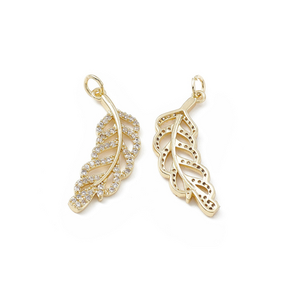 Front and back of the Gold Cubic Zirconia Tropical Leaves Charm