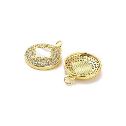 Front and back of the Gold Cubic Zirconia Shell Star Disk Charm