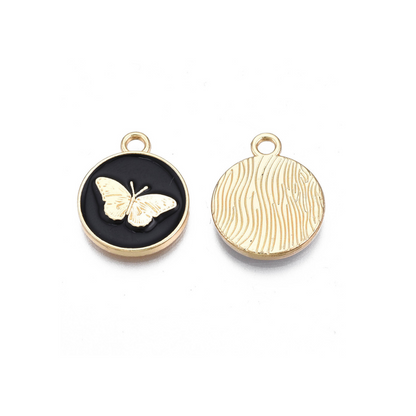 Front and back of the Gold and Black Butterfly Disk Charm