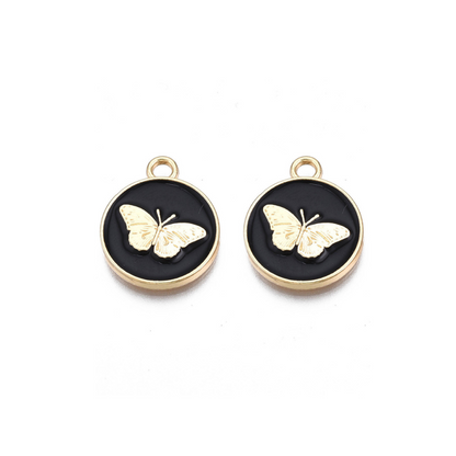 Front of two Gold and Black Butterfly Disk Charm