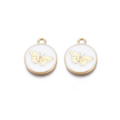 Front of two Gold Butterfly Disk Charm | Assorted | White