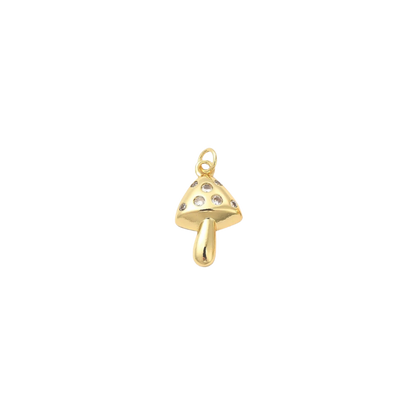 Gold Cubic Zirconia Mushroom Charm