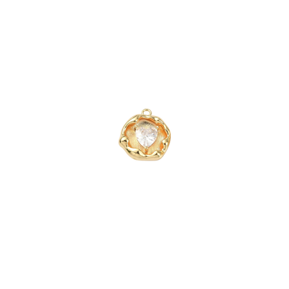 Cubic Zirconia Heart Embedded in Artistic Gold Disc Charm
