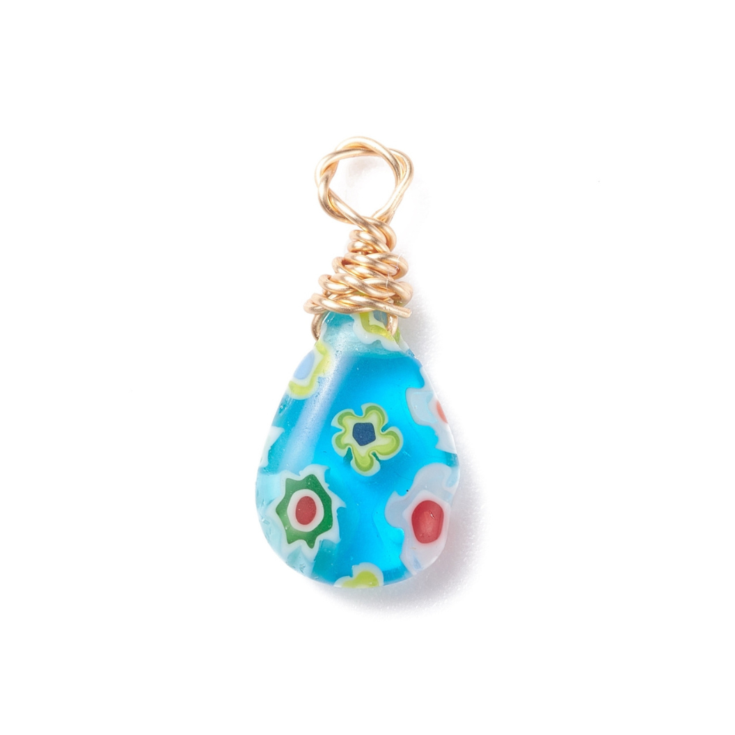 Gold Assorted Floral Millefiori Glass Charm