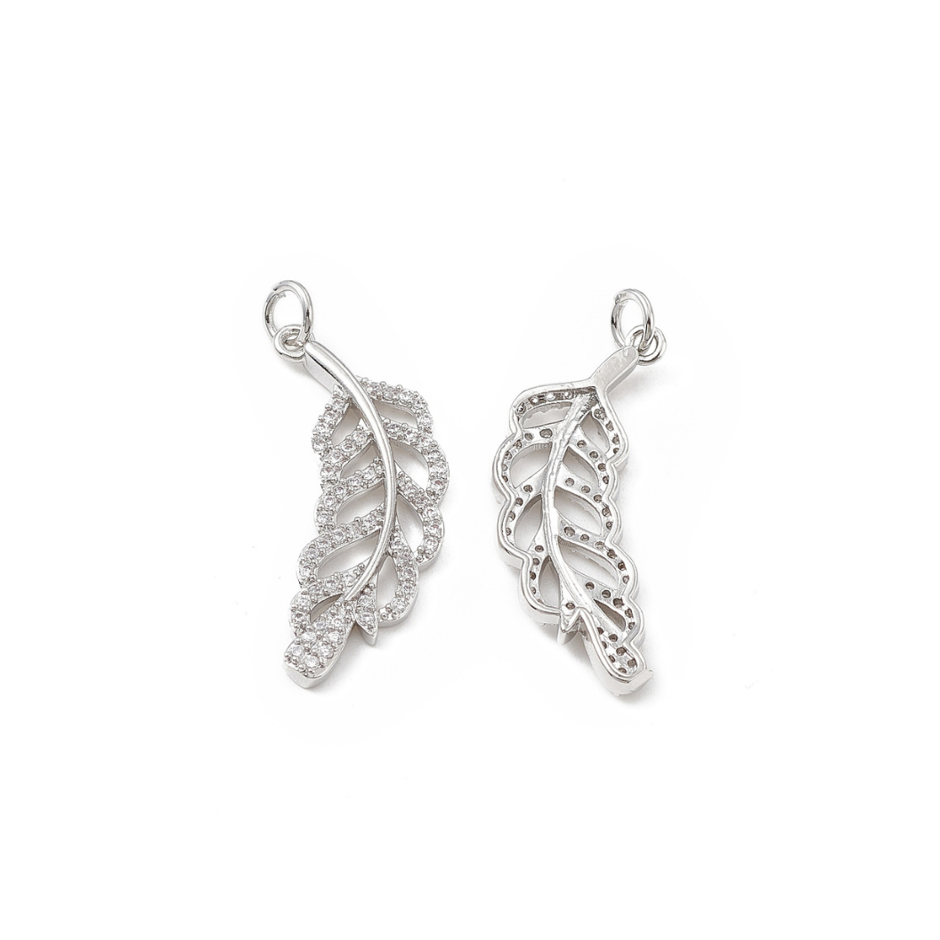 Silver Cubic Zirconia Tropical Leaves Charm