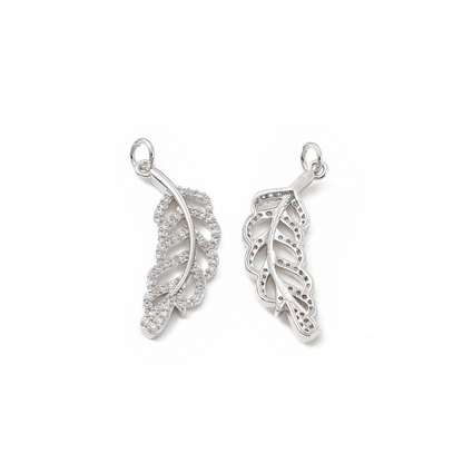 Front and back view of the Silver Cubic Zirconia Tropical Leaves Charm