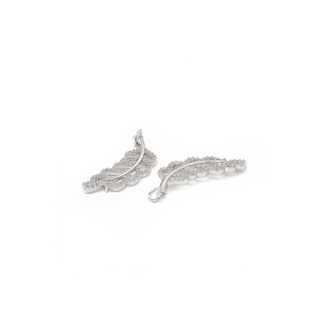 Silver Cubic Zirconia Tropical Leaves Charm