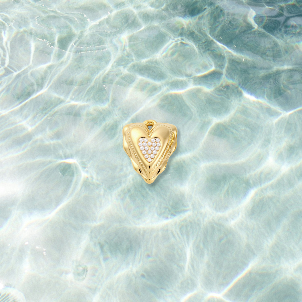 Gold Pearl Embrace Heart Charm | Waterproof Stainless Steel