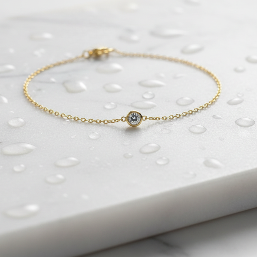 Gold Bezel Set Chain Bracelet | Waterproof, Hypoallergenic & Tarnish Resistant