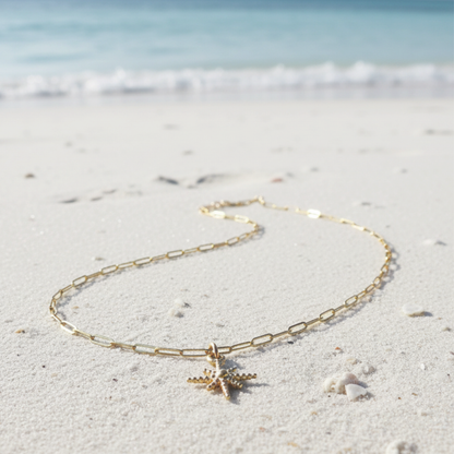 Gold Dewdrop Beaded Star Charm | Waterproof Stainless Steel