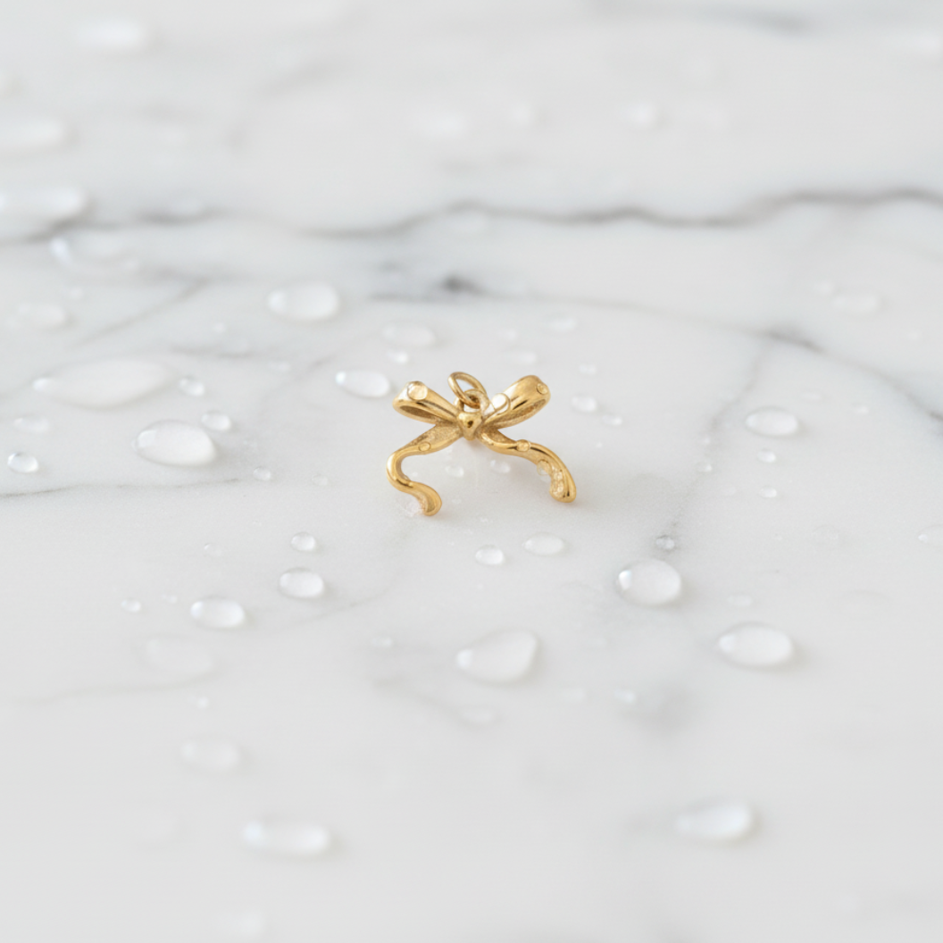 Gold Lovely Ribbon Bow Charm | Waterproof Stainless Steel