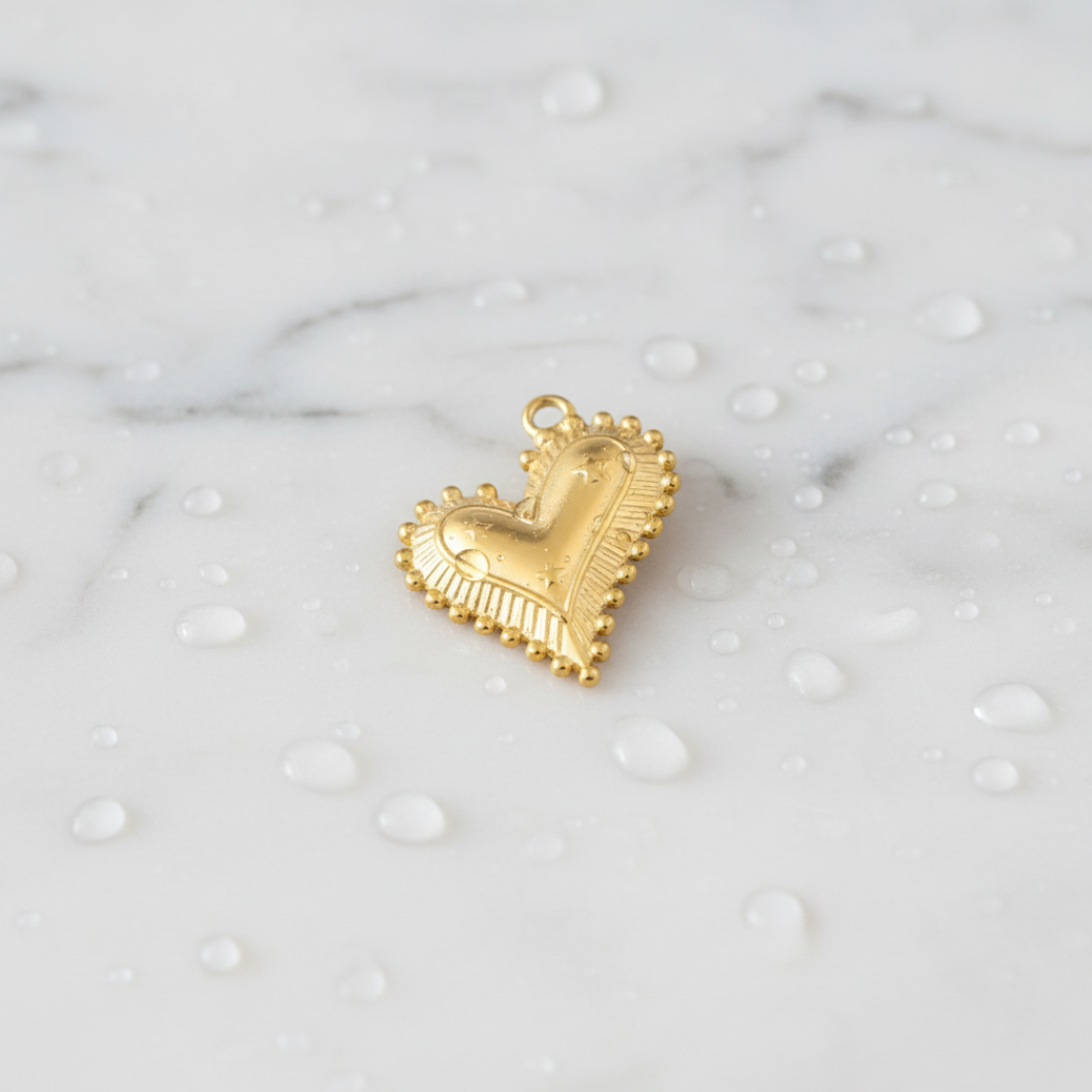 Gold Trinity Heart Burst Charm | Waterproof Stainless Steel