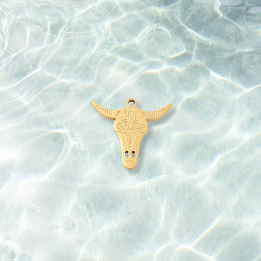 Gold Rodeo Longhorn Charm | Waterproof Stainless Steel on water background 