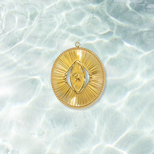 Gold Radiant Sunburst Star Medallion | Waterproof Stainless Steel
