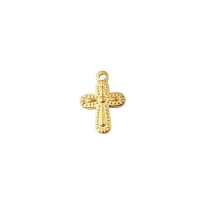 Gold Ornate Faith Cross Charm | Waterproof Stainless Steel