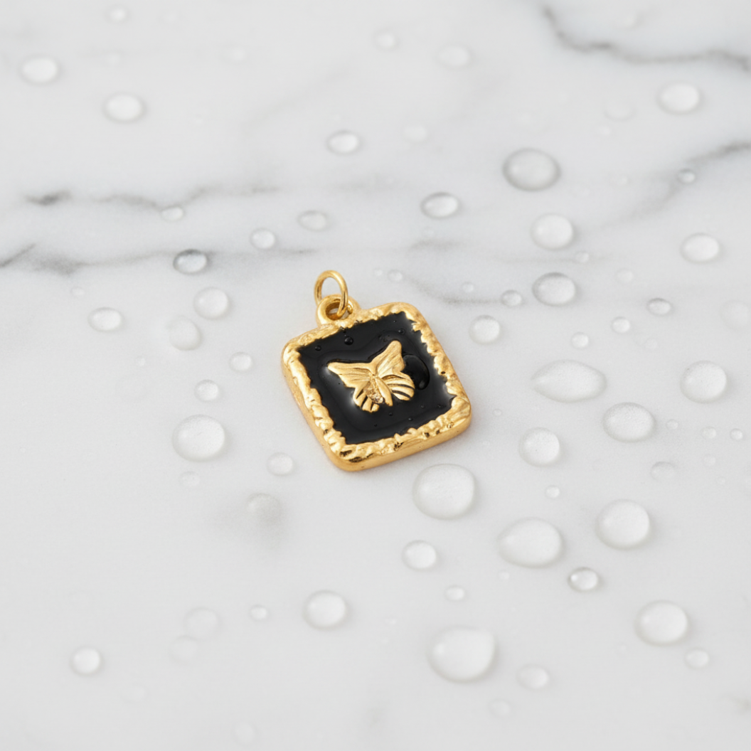 Gold Midnight Framed Butterfly Charm | Waterproof Stainless Steel