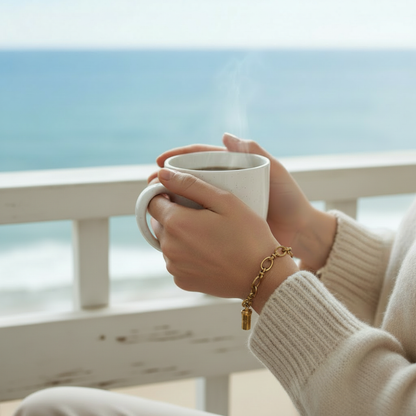 Gold Coffee To Go Charm on a bracelet 