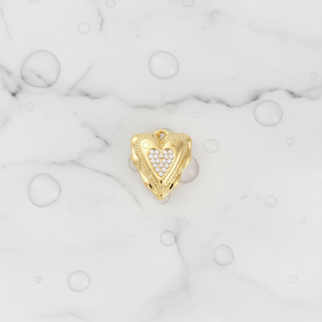 Gold Pearl Embrace Heart Charm | Waterproof Stainless Steel