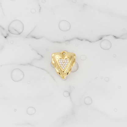 Gold Pearl Embrace Heart Charm | Waterproof Stainless Steel
