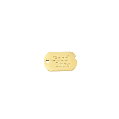 Gold Good Luck Dog Tag Charm on transparent background 