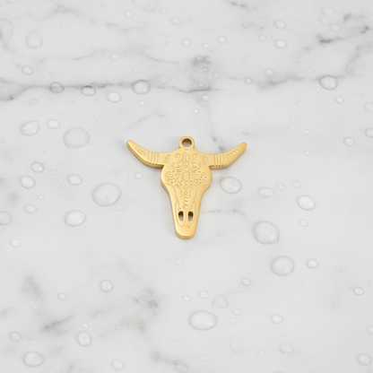 Gold Rodeo Longhorn Charm | Waterproof Stainless Steel