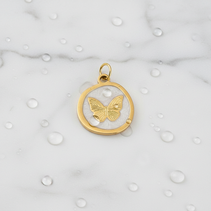 Gold Whimsical White Butterfly Charm | Waterproof Stainless Steel