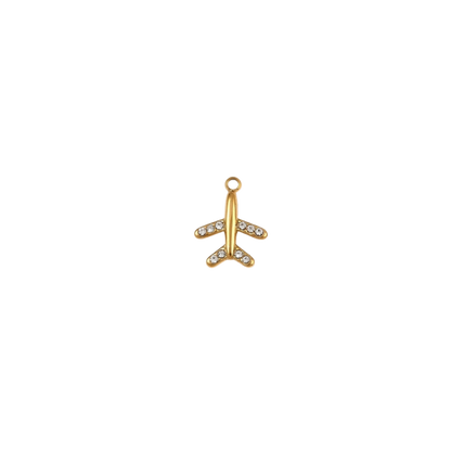 Gold First Class Jet with Rhinestone Charm on transparent background