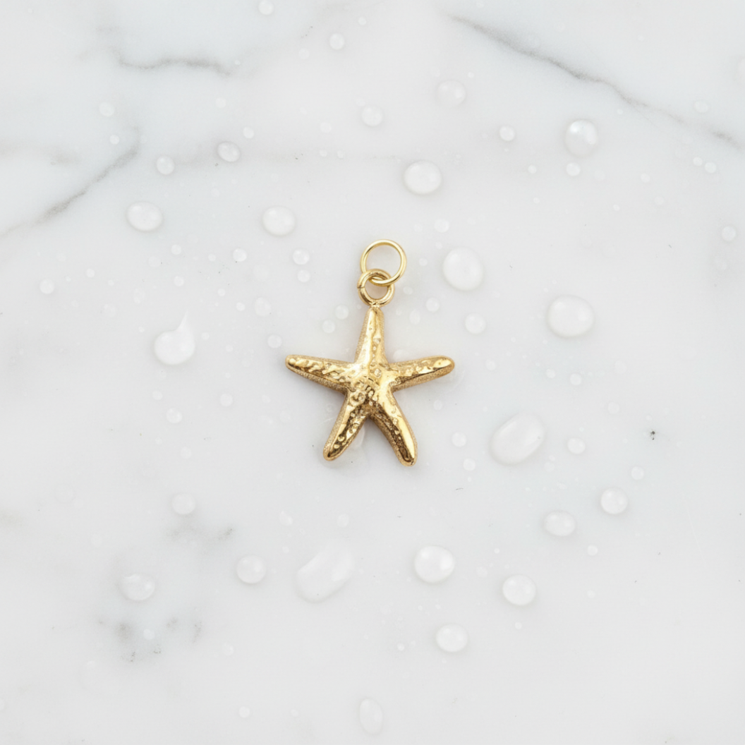 Gold Hammered Starfish Shell Charm | Waterproof Stainless Steel