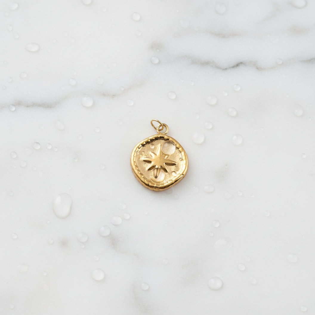 Gold Guiding Star Medallion Charm | Waterproof Stainless Steel